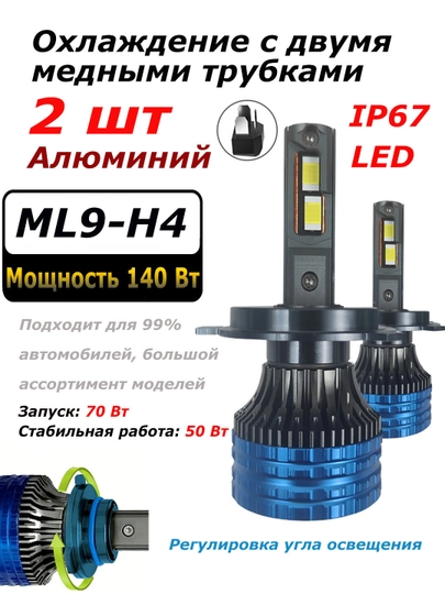 Лампочки светодиодные для авто 2 шт LED ML9-H4/H7/H11 габарит фара ближний свет — UR3-UR30068-НГОЛУБ