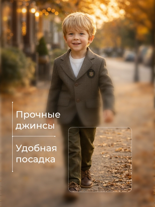 Костюм для мальчиков, 3 в 1: шерстяной пиджак, джинсы и хлопковый лонгслив