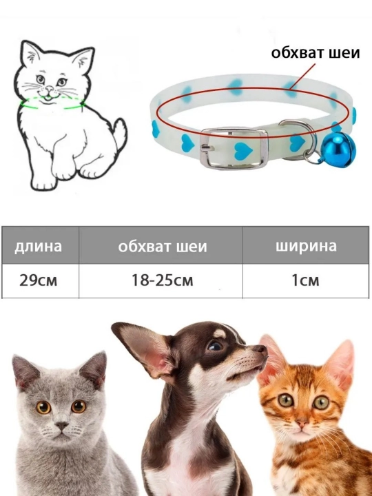 Ошейник для кошек, для собак мелких пород, светящийся