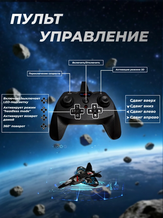 Детский летающий самолёт-дрон, на пульте управления, с вращением 360°