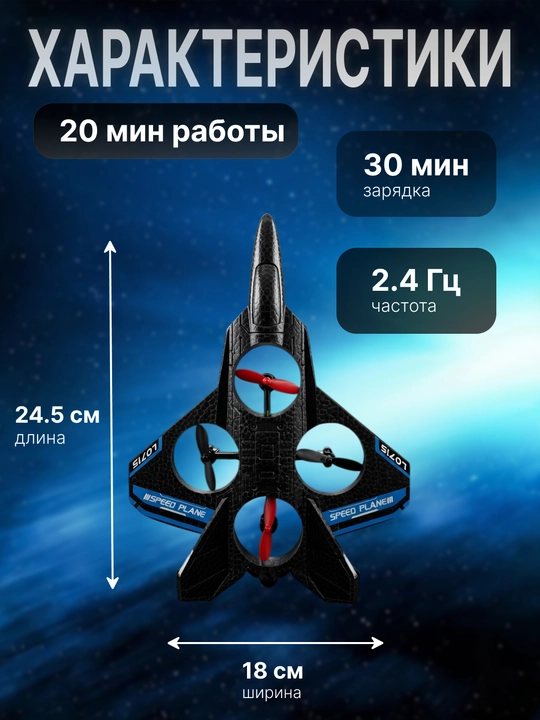 Детский летающий самолёт-дрон, на пульте управления, с вращением 360°