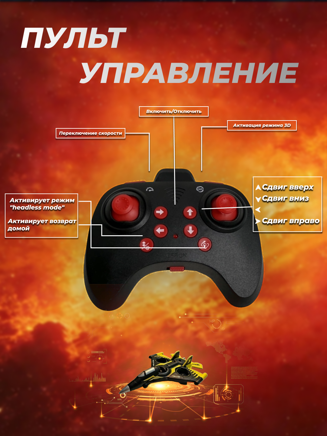 Детский летающий самолёт-дрон, на пульте управления, с вращением 360°