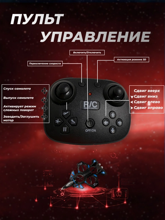 Детский летающий самолёт-дрон, на пульте управления, с вращением 360°