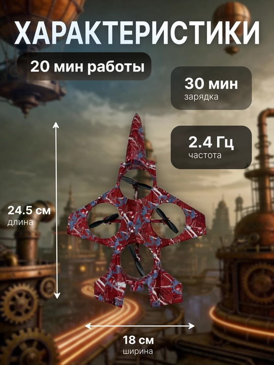 Детский летающий самолёт-дрон, на пульте управления, с вращением 360°