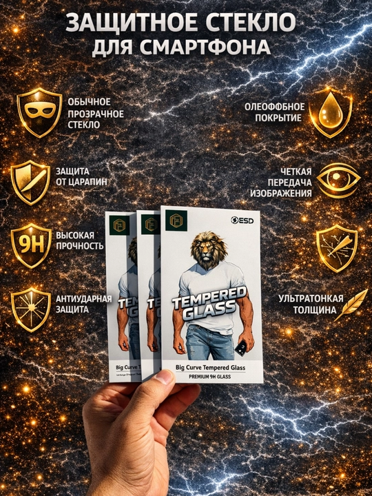 Защитное стекло Lion iPhone 13, 14, 15, 16, 17,Pro, Pro Max - 