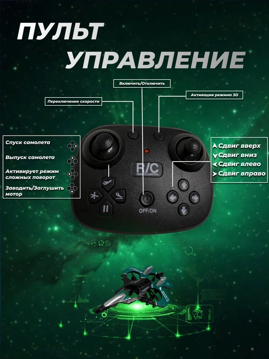 Детский летающий самолёт-дрон, на пульте управления, с вращением 360°