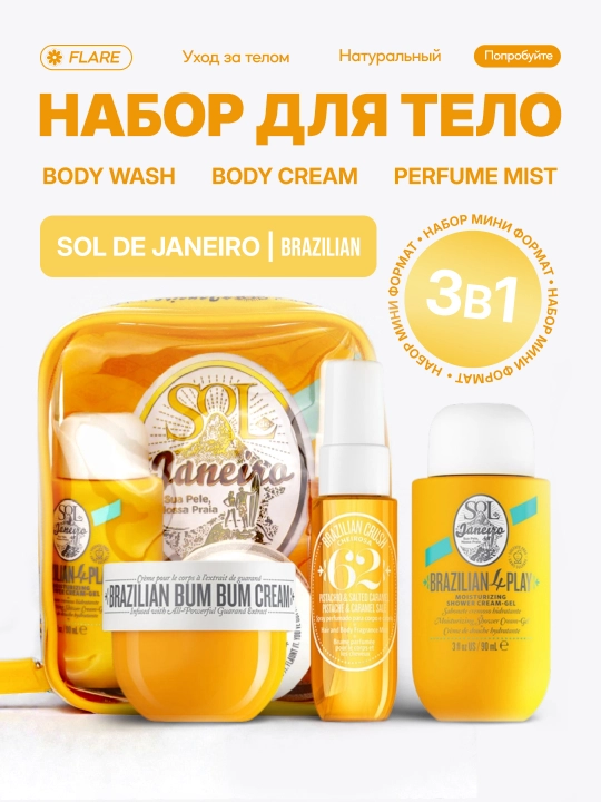 Набор для тела Miss Vanessa Sol De Janeiro, гель для душа, крем, ароматизатор для тела - 
