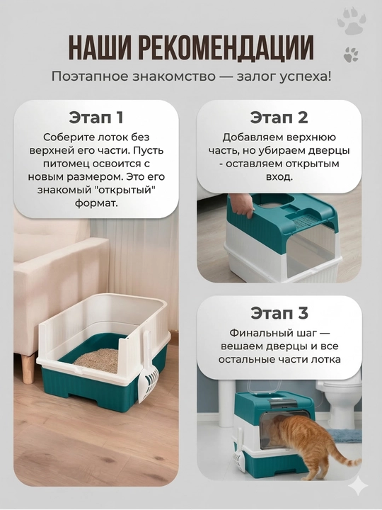 Лоток для кошек, универсальный закрытый лоток-туалет для кошек, с совком, дезодорантом