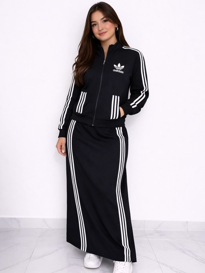 Женский спортивный костюм с юбкой – стильный и удобный комплект — BDBYFAY-ADIDASYUBKA-ТЕМНСИН-Ovesize