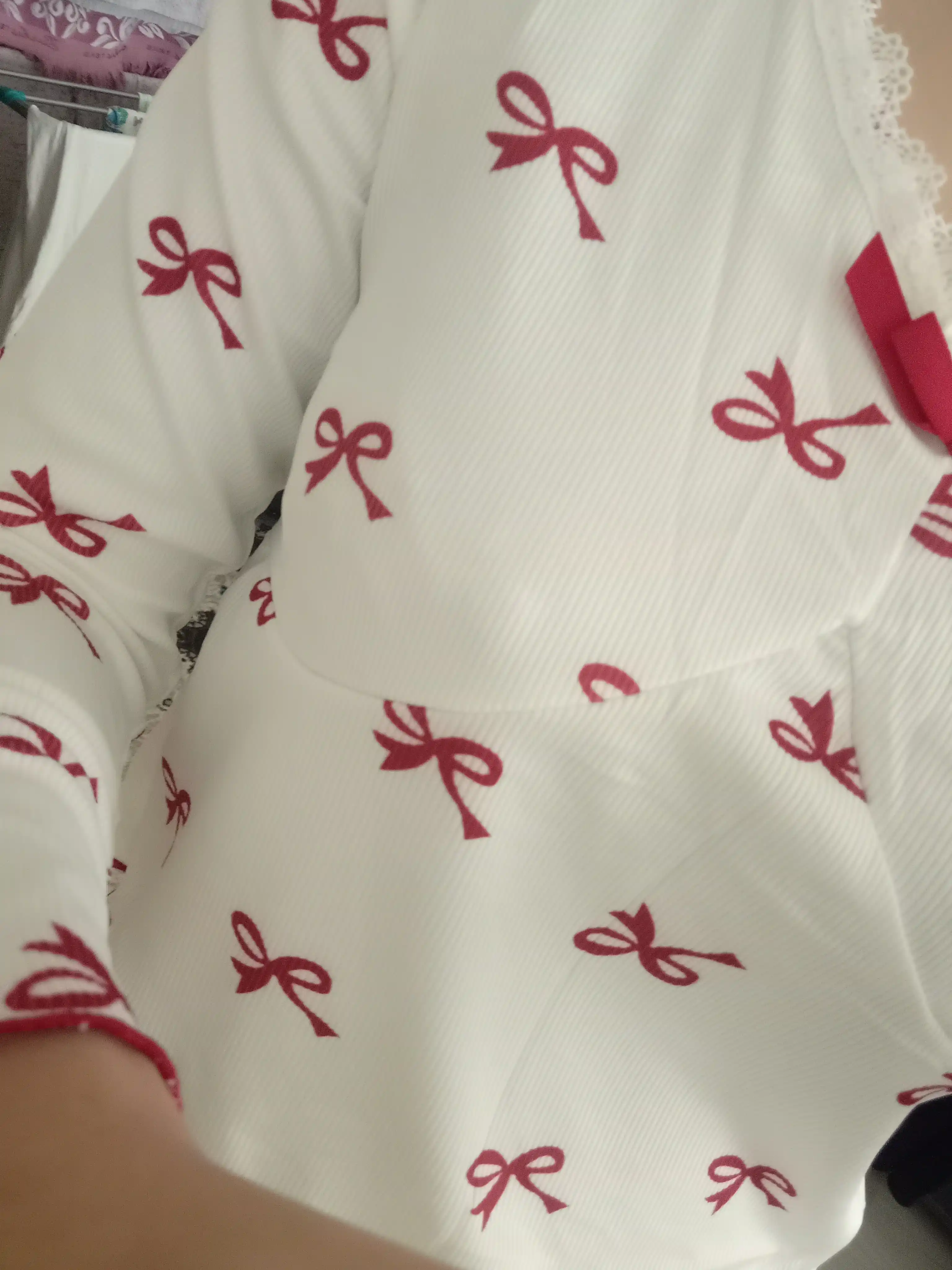 Ayollar pijama komplekti bantiklar bilan, uzun shimli, paxta matoli