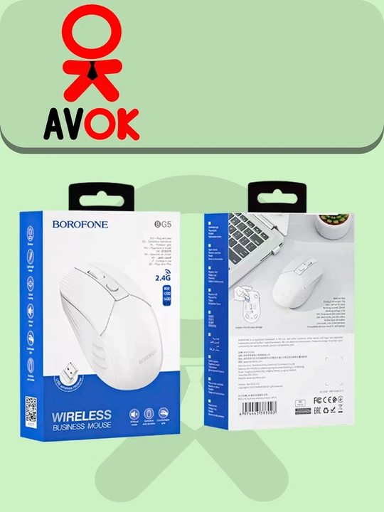 Borofone BG5 simsiz sichqonchasi, 2.4G, 800/1200/1600 DPI, oq