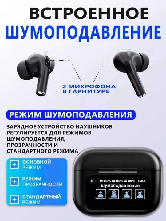 Simsiz quloqchinlar va displey, Pods 3, ANC, sensorli ekran, qora