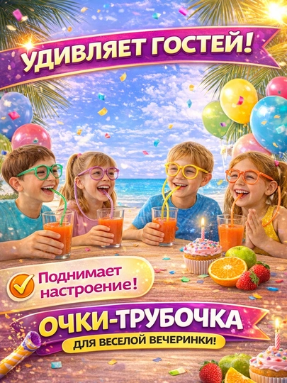 Очки трубочка для напитков, трубочка очки детские, многоразовая трубочка