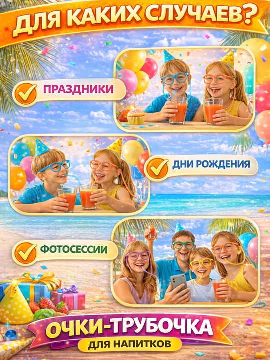 Очки трубочка для напитков, трубочка очки детские, многоразовая трубочка