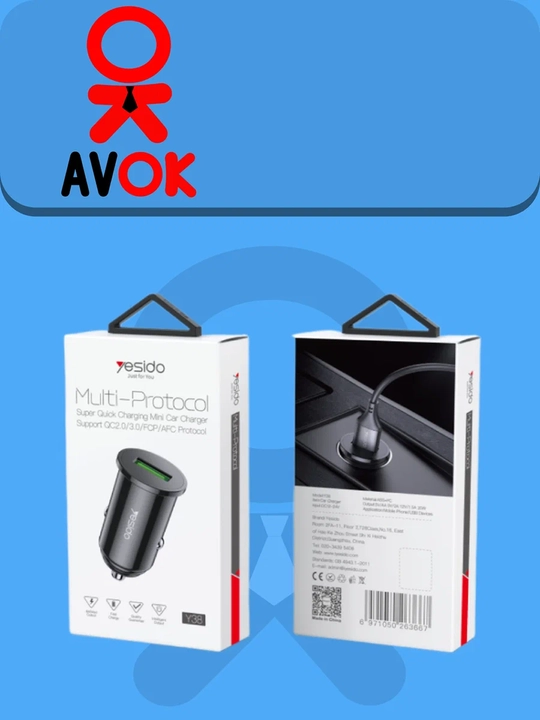 Y38 avtomobil zaryadlash moslamasi, QC2.0/QC3.0/FCP/AFC o‘ta tez zaryadlash, 18 Vt