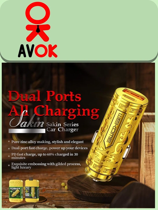 Wekome WP-C37 USB + Type-C avtomobil quvvatlagichi, 20 Vt, oltin