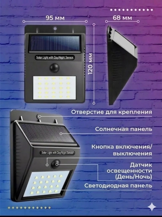 Quyosh energiyali devor chirog‘i yorug‘lik sensori bilan bog‘ hovli yo‘lak uchun
