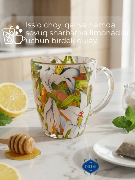 Shisha krujka, 300 ml, issiqqa chidamli, ergonomik tutqichli, choy va qahva uchun
