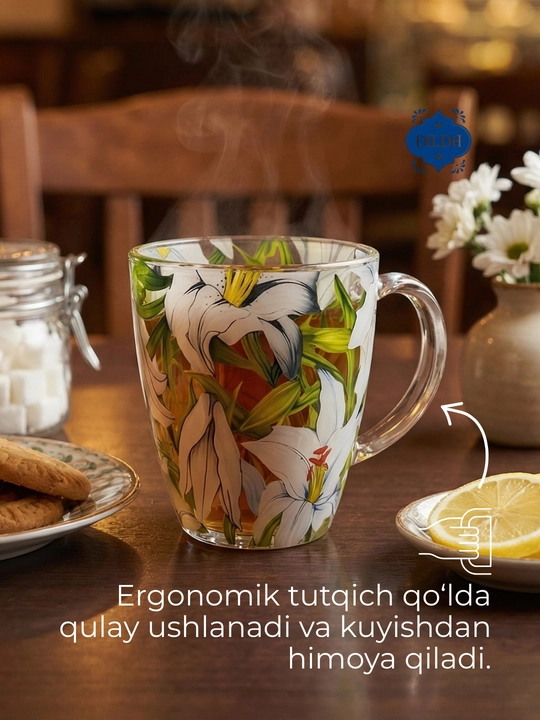 Shisha krujka, 300 ml, issiqqa chidamli, ergonomik tutqichli, choy va qahva uchun