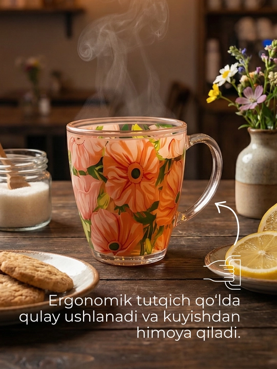 Shisha krujka, 300 ml, issiqqa chidamli, ergonomik tutqichli, choy va qahva uchun