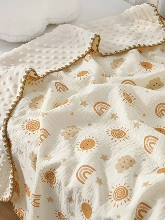Muslin va paxta baxmali bolalar adyoli, 1×1 m - 