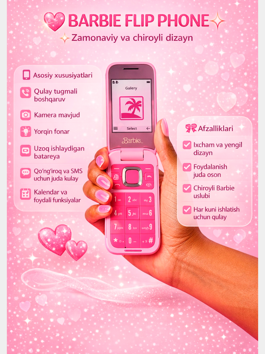 Barbie Nokia 2660.Qizlar va ayollar uchun ajoyib tanlov. UZIME’da ro‘yxatdan o‘tgan