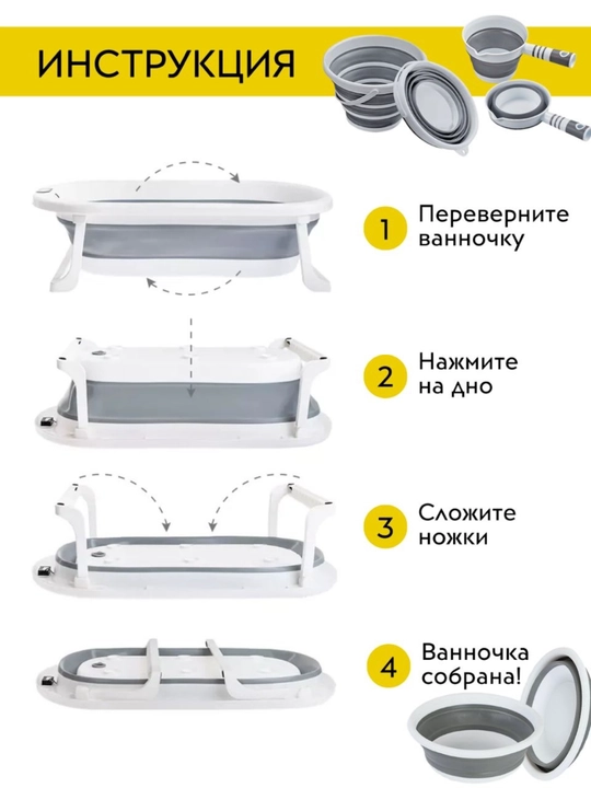 Детская ванночка для купания новорожденных, тазик, горка, ковш, ведро, складной набор