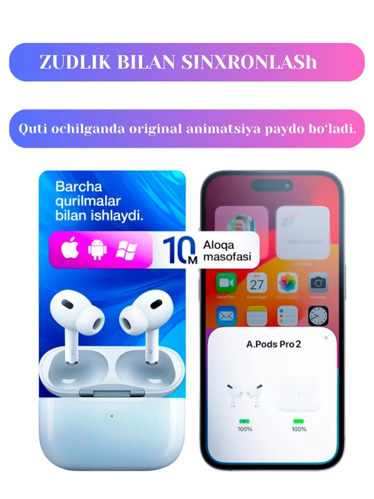 Android va iPhone uchun PODS Pro2 simsiz quloqchinlari