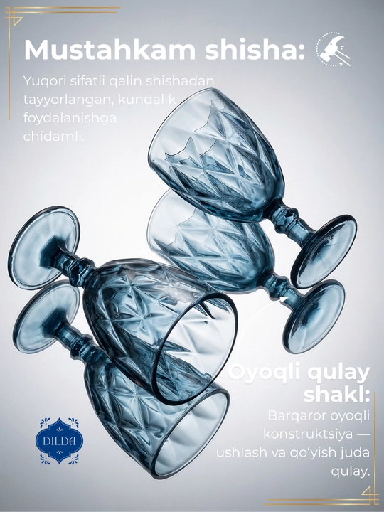 Rangli shishadan issiqqa chidamli ichimliklar uchun fujerlar,podarka uchun bokal 6 dona