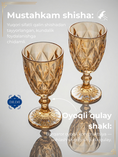 Rangli shishadan issiqqa chidamli ichimliklar uchun fujerlar,podarka uchun bokal 6 dona