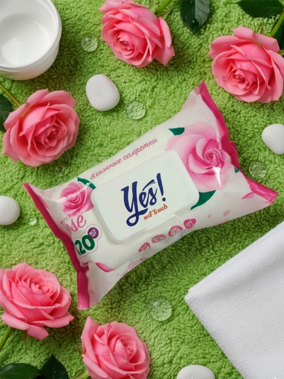 Влажные салфетки Yes, 120 шт, аромат розы, антибактериальные — OPTIM19-ROSE120