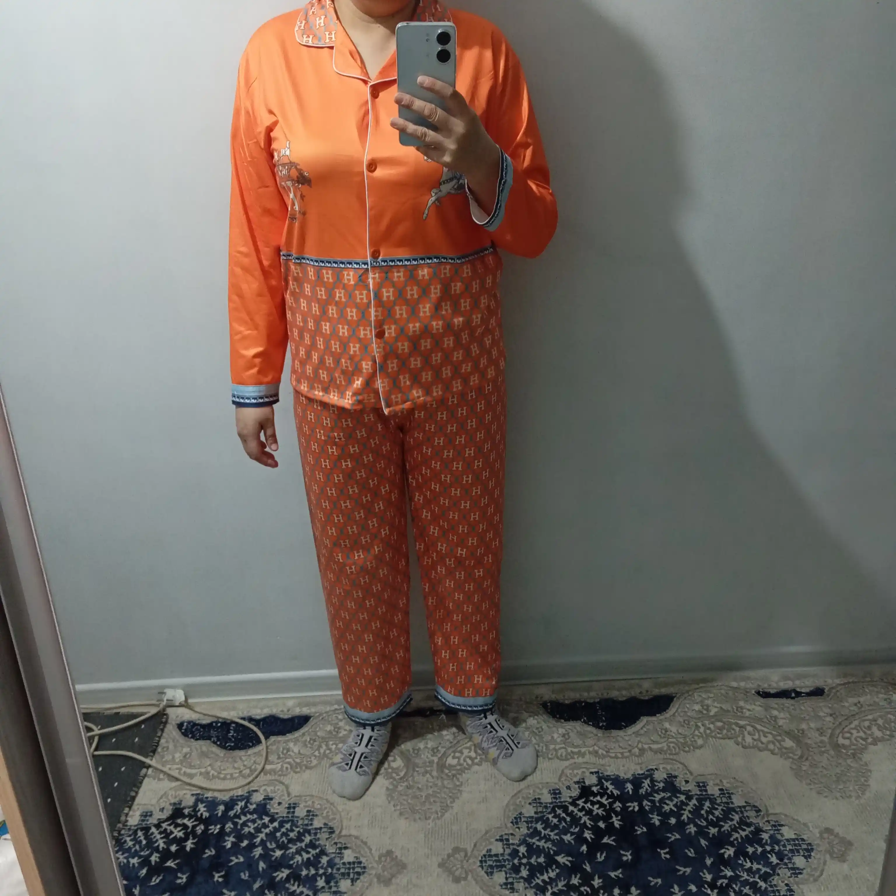 Ayollar pijamasi Hermès uslubida, sovg‘a uchun mos, L–XXL