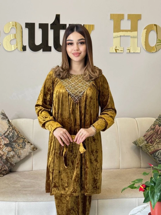 Ayollar uy kiyimi, BAMBUK matosidan tikilgan ko‘ylak va ko‘ylak to‘plami, standart o‘lcham