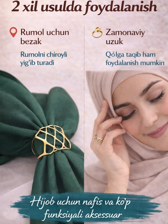 Hijob aksessuar, rumol uchun uzuk, hijob uchun magnit, rumol ushlagich
