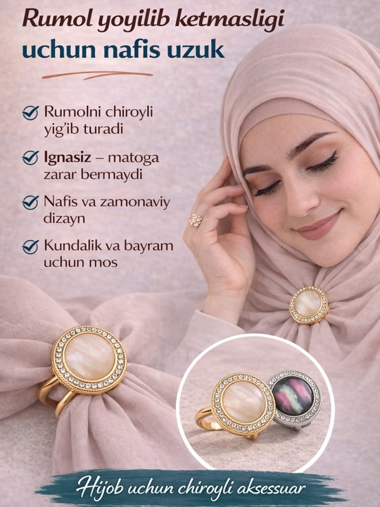Hijob aksessuar, rumol uchun uzuk, hijob uchun magnit, rumol ushlagich