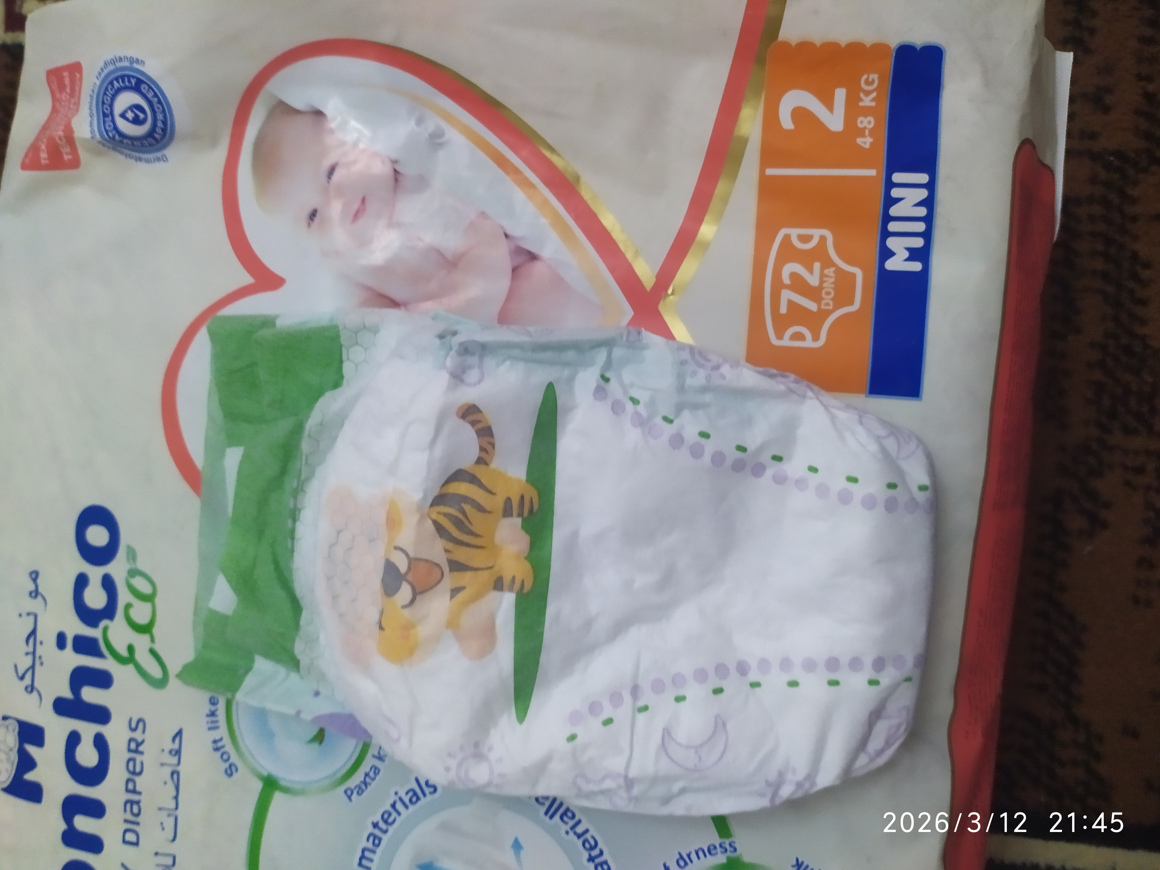 Tagliklar Monchico Eco+, o'lchami  2, 4-8 kg, 72 dona