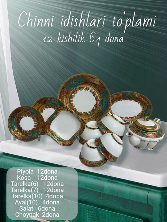 Chinni idishlar to‘plami 64 dona, 12 kishilik, servis to‘plami - 