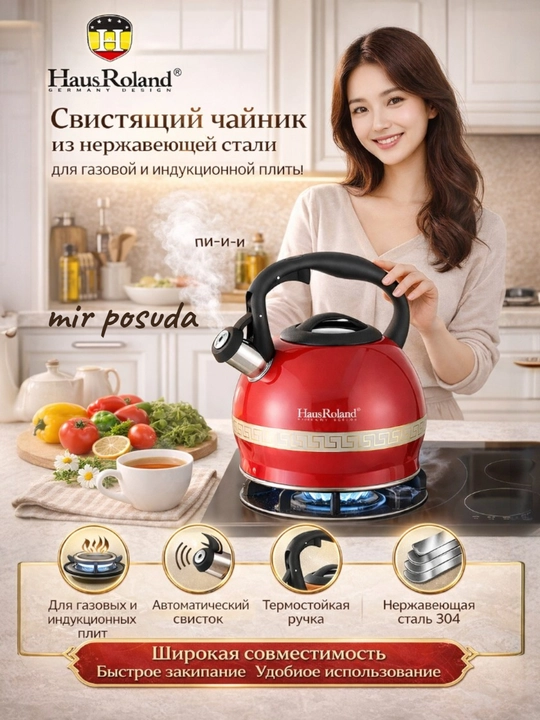 Haus Roland 3.0L choynak — zanglamaydigan po‘lat, hushtakli