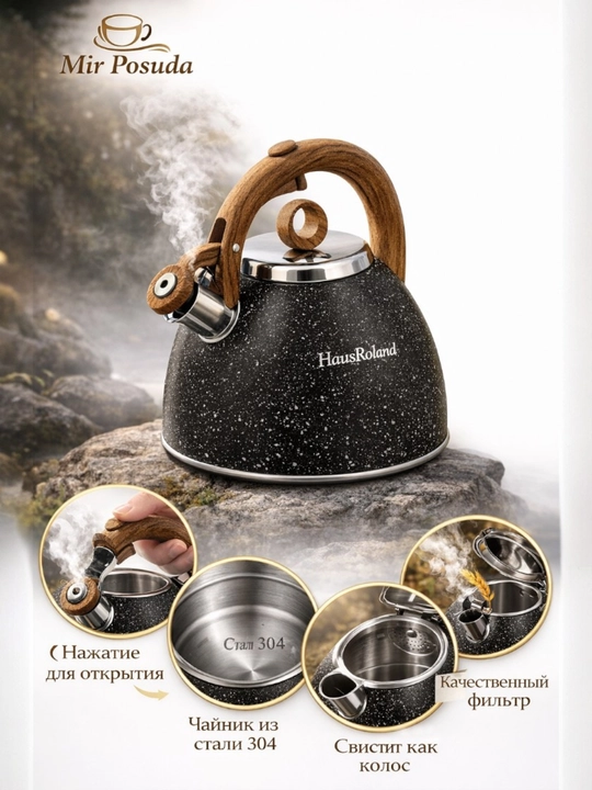 Чайник Haus Roland 3.0L. Подходит для всех типов плит, матовая поверхность