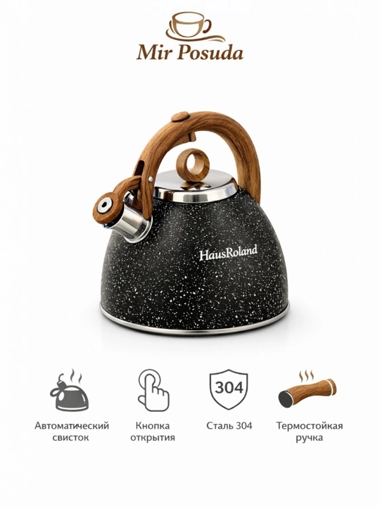 Чайник Haus Roland 3.0L. Подходит для всех типов плит, матовая поверхность