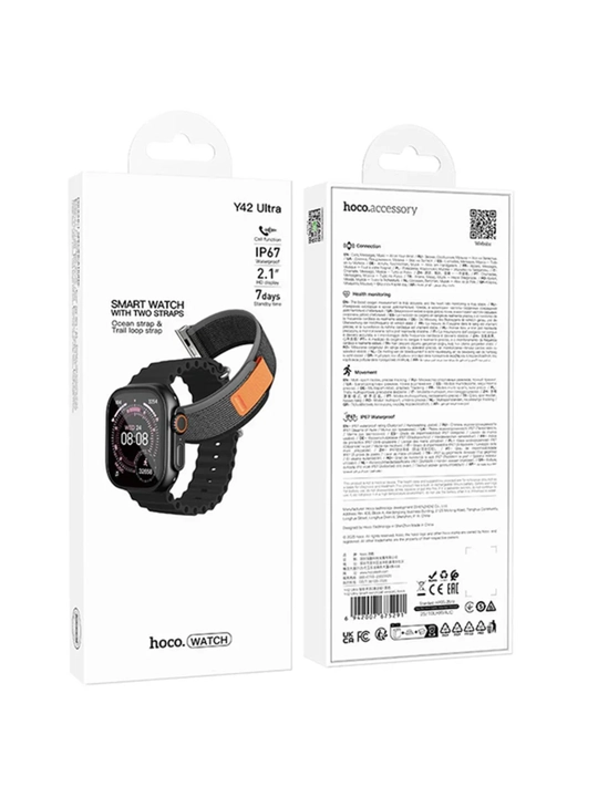 Смарт-часы Hoco Y42 Ultra 2.1", GPS, звонки по Bluetooth, 2 ремешка в комплекте