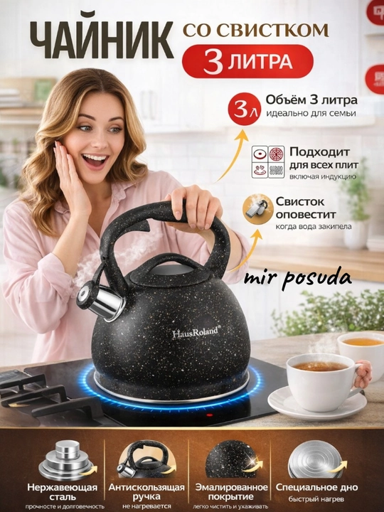 Haus Roland 3.0L choynak — zanglamaydigan po‘lat, hushtakli