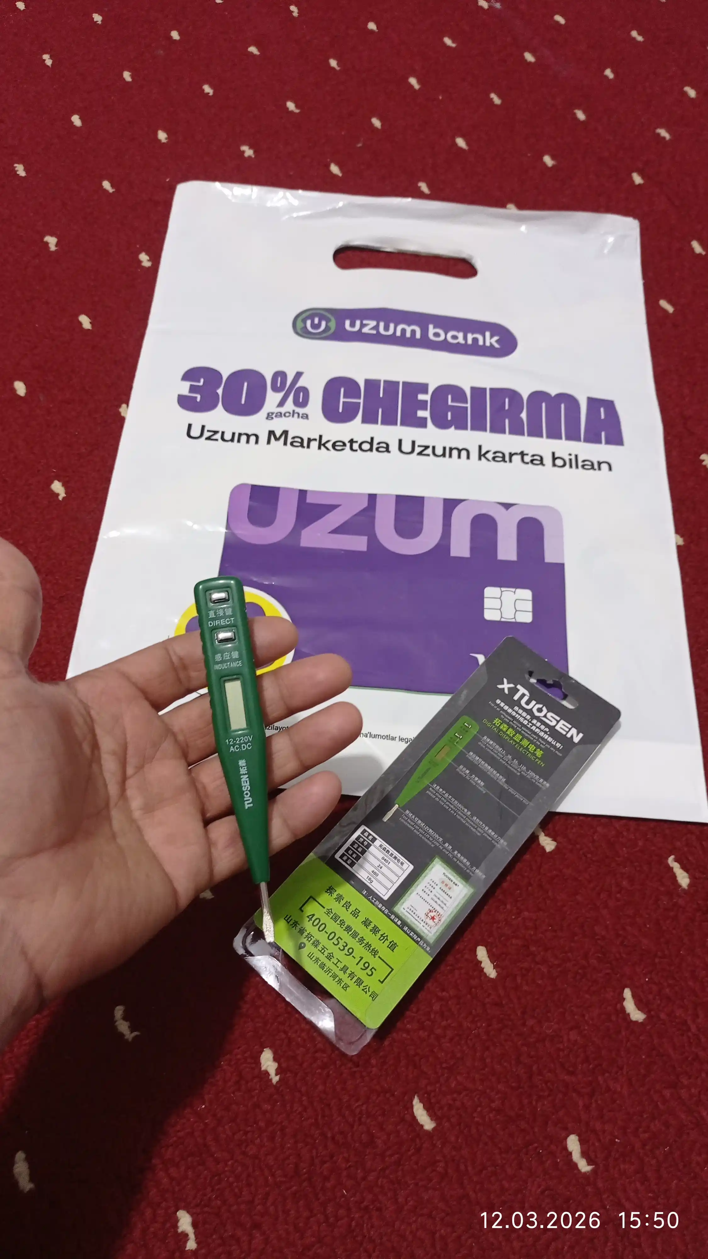 Raqamli kuchlanish testeri TUOSEN 12-220V AC/DC displeyli