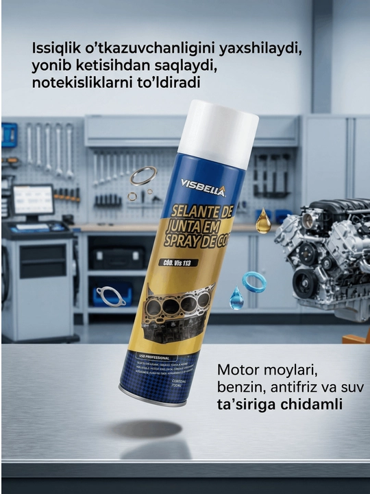 Visbella Copper Gasket misli germetik-spreyi, prokladkalar uchun aerozol yelimi, 250 ml