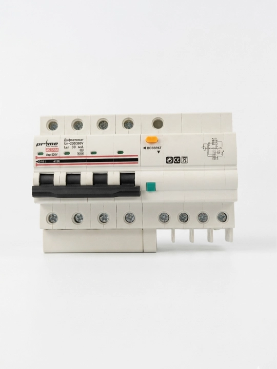 PRIME UZO himoya o‘chirish qurilmasi 2P-4P 16A-63A 30mA 100mA elektron DIN - 
