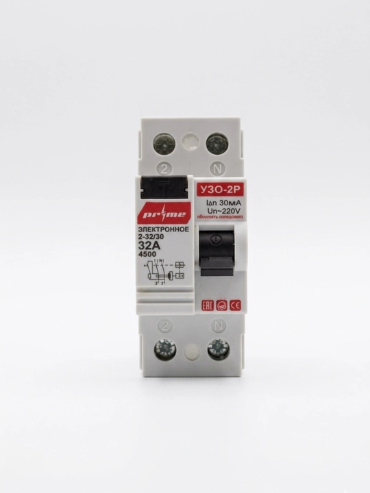 PRIME UZO himoya o‘chirish qurilmasi 2P-4P 16A-63A 30mA 100mA elektron DIN