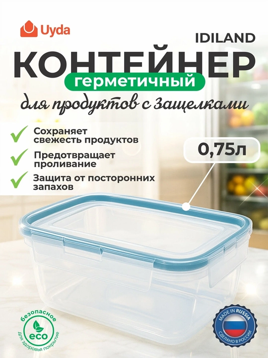 Qisqichli germetik oziq-ovqat idishi (rangsiz)IDILAND 221103618/02 0,75l 1dona 15x1 - 