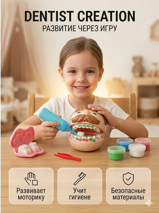 Игровой набор Стоматолог для детей, детский пластилин для лепки с инструментами