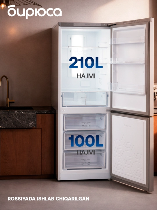 Ikki kamerali sovutgich Biryusa C920NF, 310 l hajmi, No Frost, display orqali boshqaruv