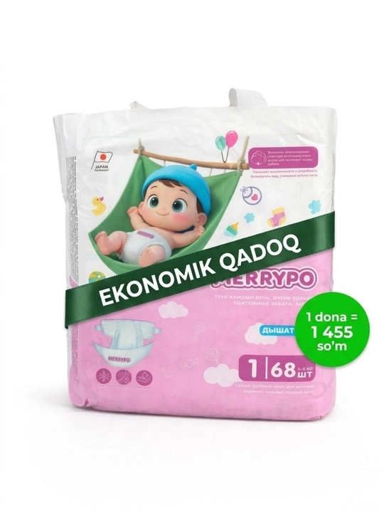 MERRYPO bolalar tagliklari, pampers, gigant qadoq, 1-2-3-4-5-6 o'lchamlar, ekonomik paket
